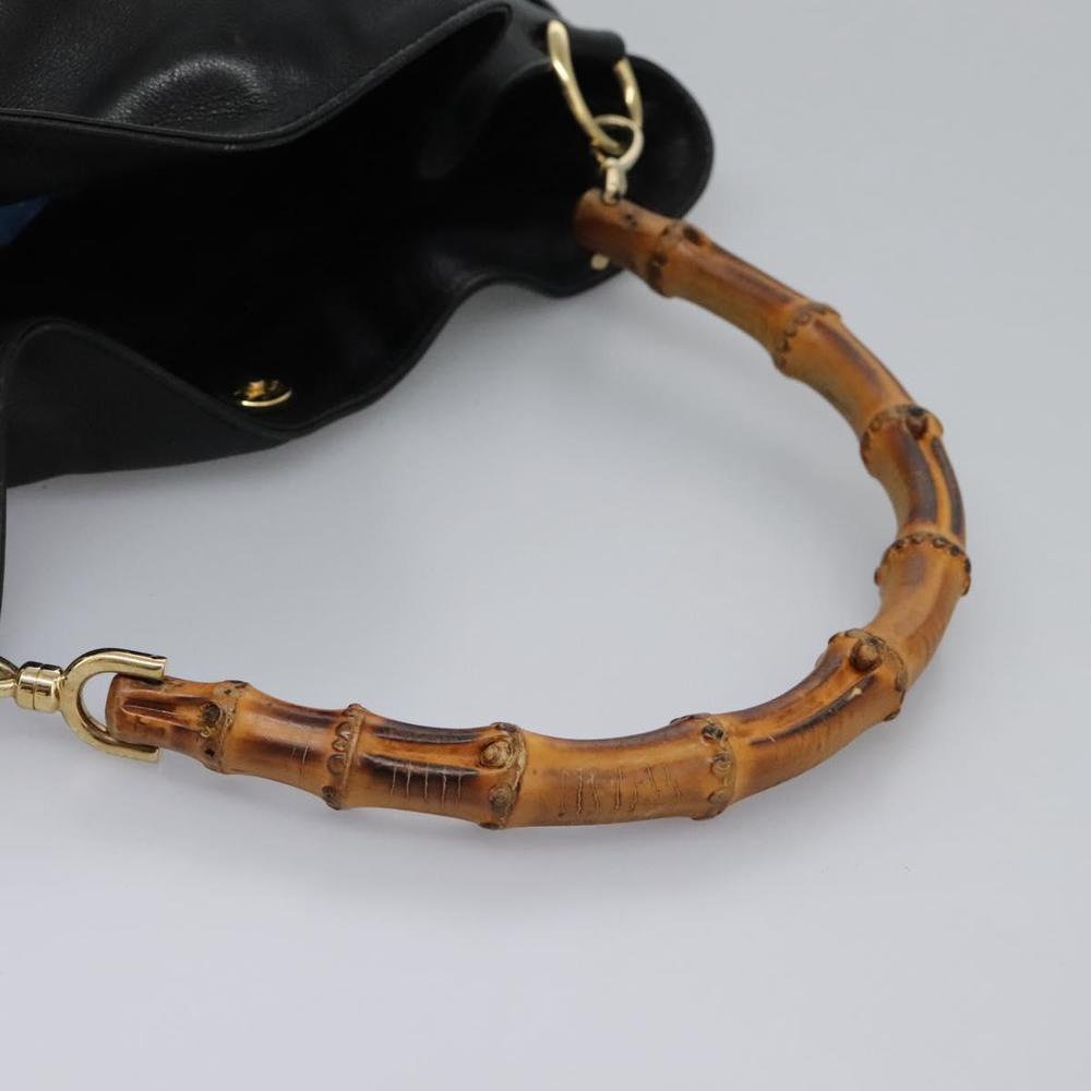 GUCCI Bamboo Hand Bag Leather 2way Black Gold 001 1014 1577 0 Auth nb190 - Picture 7 of 16